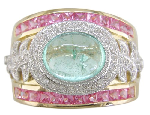 18KT Mozambique Paraiba Tourmaline, Pink Sapphire & Diamond Cigar Band