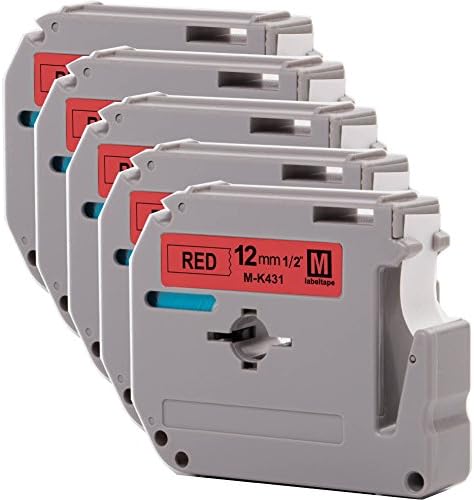 Wangsale Generic Replacemen Label Tape Compatible with Brother MK431 M-k431 P-Touch Tape 12mm x 8m (5 PK Black on Red)