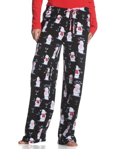 Hue Women's Snowman Stand Long Pajama Pant,Black,Small