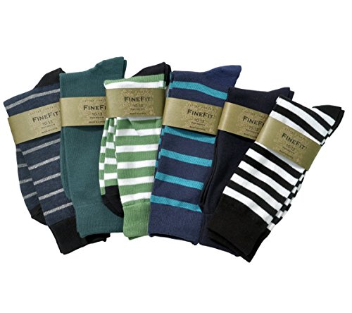 Fine Fit Men's Dress Socks Designer Multicolor Stripes Size 10-13 (6 Pairs)