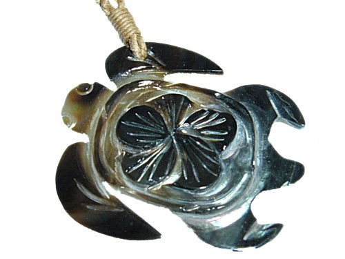 Carved MOP Hawaiian Honu Turtle w/ Plumeria Pendant / Necklace