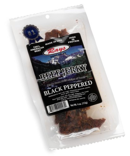 Rays Good Stuff Beef Jerky, Black Peppered, 4-Ounce Packages (Pack of 3) by Rays Good Stuff
