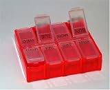 Peek-a-box 8 Compartments Pill Box Organizer Transparent Red- Made in the Usa