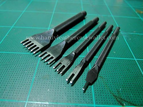 Set of 5 Leather Craft Tools Black Hole Punches Stitching Tool 1+2+3+4+6 Prong 4mm