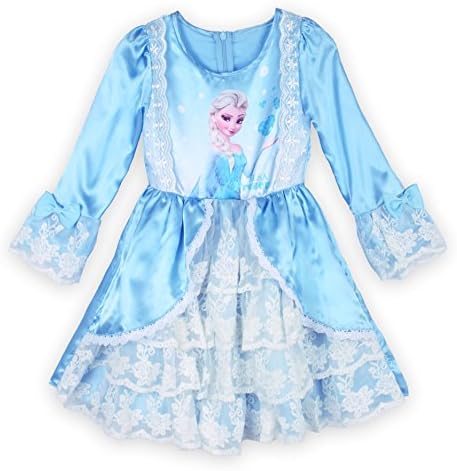 ReliBeauty Little Girls' Elsa Print Luxurious Lace Layer Court Dress (4(5 years), Blue)