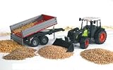 Review Bruder 2112 / Bruder 02112 Claas Nectis 267F with frontloader and tipping trailer