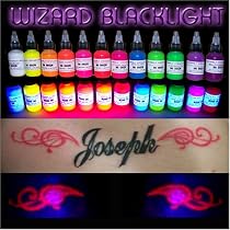 12 Color Set of Wizard Blacklight Tattoo Ink 1/2oz bottles