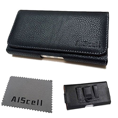 Sideways Black Leather Case Carrying Pouch Belt Clip Holster For NOKIA LUMIA 1520 (FOR BARE PHONE ONLY) + AIS cell phone Microfiber Cleaning Cloth (By All_Instore)