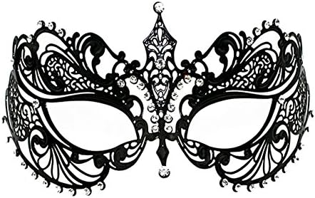 Elegant Black Swan Laser Cut Venetian Masquerade Mask with Sparking Rhinestones - Made of Light Metal (Party queen B)
