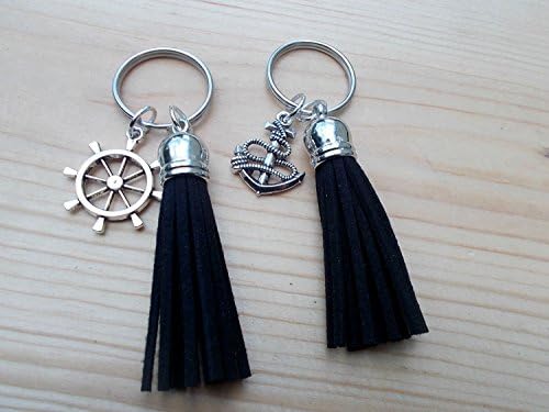 Set Of 2 Helm And Anchor Tassel Keychains, Keychain, Best Friends, Ships Wheel