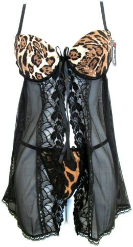 Sexy Elegant Women Padded Push Up Animal Print Sleepwear Corset Lingerie & Matching Thong Size M - 013 UNO 1371