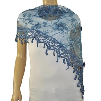 Rayon Polyester Hand Embroidered Scroll Vine Hand Knitted Lace Tassels Triangle Scarf - Various Colors