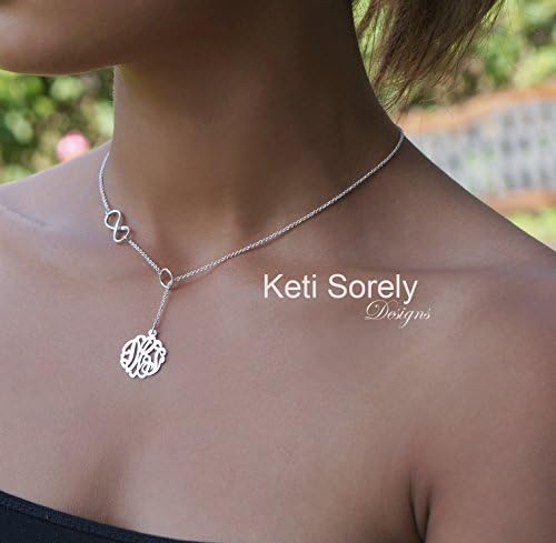 Lariat Monogram Necklace with Infinity Symbol - V Neck Necklace 10K (yellow-gold)