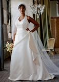 David's Bridal Wedding Dress: Satin Halter with Cascading Side Drape Style 9E8787
