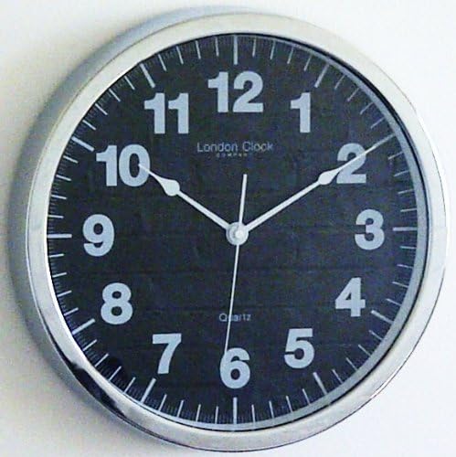 LONDON CLOCK COMPANY QUARTZ SIMPLE BLACK &amp; CHROME METAL WALL CLOCK