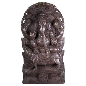 Carved Wood Ganesh Sculpture on Mouse
