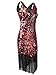 Vijiv Women's 1920s Gatsby Girl Costume Roaring 20s Fancy Fringed Flapper Dress , Medium, Red and Black