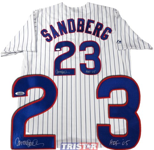Ryne Sandberg Signed Autographed Chicago Cubs Pinstripe Replica Jersey Inscribed HOF 05