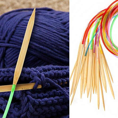 Bamboo 18 pcs Circular Needles Crochet Hook hose knitting needles 80cm BUNT