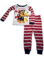 Paw Patrol Little Boys' Gray and Red Stripped Pajama Pants and Long Sleeved Shirt Set
