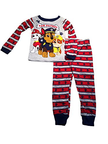 Paw Patrol Little Boys' Gray and Red Stripped Pajama Pants and Long Sleeved Shirt Set
