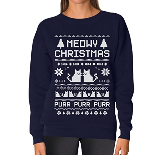 TeeStars - Meowy Christmas Ugly Sweater - Cute Xmas Party Women Sweatshirt