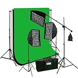 ePhoto Photography Video Studio Portrait SoftBox HoneyComb Grid Continuous Triple Lighting Kit 3pcs 6x9 ChromaKey Screen Black, White and Green Muslin Support Stand Kit HGD269BWG