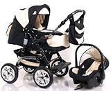 Poussette combin&eacute;e Adbor BABY LUX 3en1 nacelle+couffin+si&egrave;ge sport+ si&egrave;ge auto/cosy, roues air - couleur: Nr.29 noir / beige