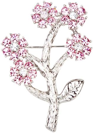 Silver Tone Pink and White Crystals 5 Flower Bouquet Pin Brooch