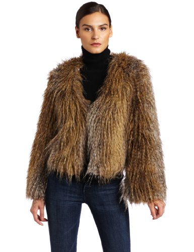 HALSTON HERITAGE Womens Faux Faux Fur Coat