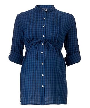 Maternity Belted Blue Check Shirt