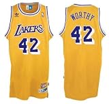 Men`s Los Angeles Lakers #42 James Worthy Gold Swingman Jersey
