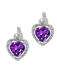 1.55 Ct Heart Shape Purple Amethyst White Diamond 18K White Gold Earrings