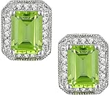10K White Gold 1/5 ctw Diamond and Peridot Square Earrings