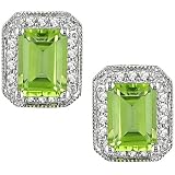 10K White Gold 1 5 ctw Diamond and Peridot Square Earrings