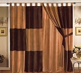 2-tone Solid Mocha and Brown Suede Window Curtain Panel / Drape Set - Window Treatment Draperies