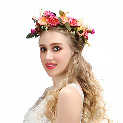 Valdler Natural Berries Reeds Flower Crown with Adjustable Ribbon for Wedding Festivals Purple
