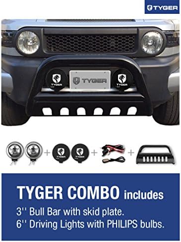 TYGER Combo Fits 11-13 Highlander.(The Kit Includes: 3inch Black Bumper Grille Guard Bull Light Bar with Skid Plate + 6inch Offroad Driving/Fog Lights with 55W PHILIPS bulbs & Covers & Wiring Harness Kit.)