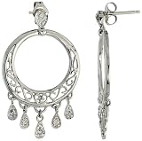 14k White Gold 1 1/4 in. (31mm) tall Chandelier Earrings, w/ 0.16 Carat Brilliant Cut Diamonds