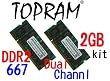 2GB (1GBx2) DDR2 667MHz PC2-5300 Dual Channel SODIMM Memory Kit by TOPRAM