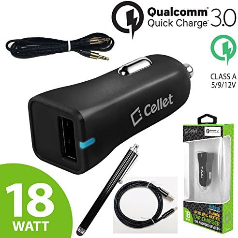 PageComm Quick Charge 3.0 USB Car Charger kit for Blackberry DTEK 60: USB Car Charger, 3ft. cable, Aux cable, Stylus pen.