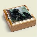 BLACK Bear STONE COASTERS Set 4 In Tray HOME Decor New