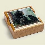 BLACK Bear STONE COASTERS Set 4 In Tray HOME Decor New