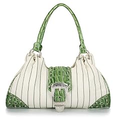 Bebe Inspired Stripe Stitched Satchel (Dark Brown, Red, White Colors)