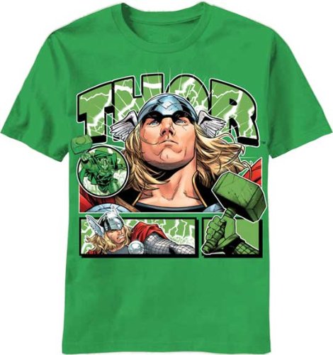  Marvel Comics - THOR FRONT & CENTER - Kelly Green Juvy S/S T-Shirt