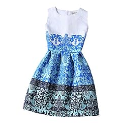 Girls Floral Print Sleeveless Cotton Flared-Skirt Spring Summer Prom Dress/Mini Dress 
