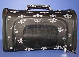 Designer Dog Carrier - Luggage Style Fleur de Lis Pet Carrier - Black - Medium