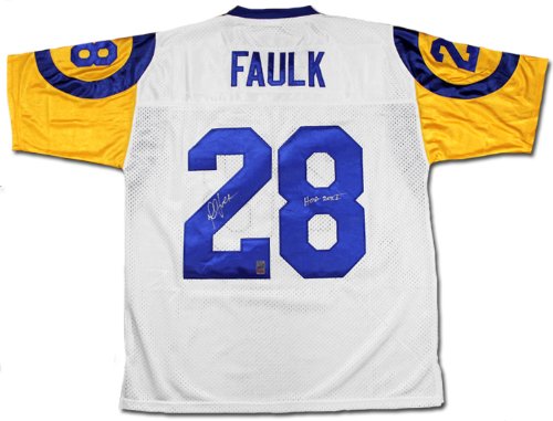 Marshall Faulk Signed Autographed St. Louis Rams Throwback White Custom Jersey Inscribed HOF 20XI