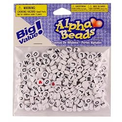 Alphabet Beads, Round White/Black Letters 250pc (Pack of 1)