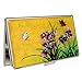 Antique Alive Mother of Pearl Orchid Design Yellow Business Credit Name ID Card Holder Case Metal Stainless Steel Engraved Slim Purse Pocket Cash Money Wallet